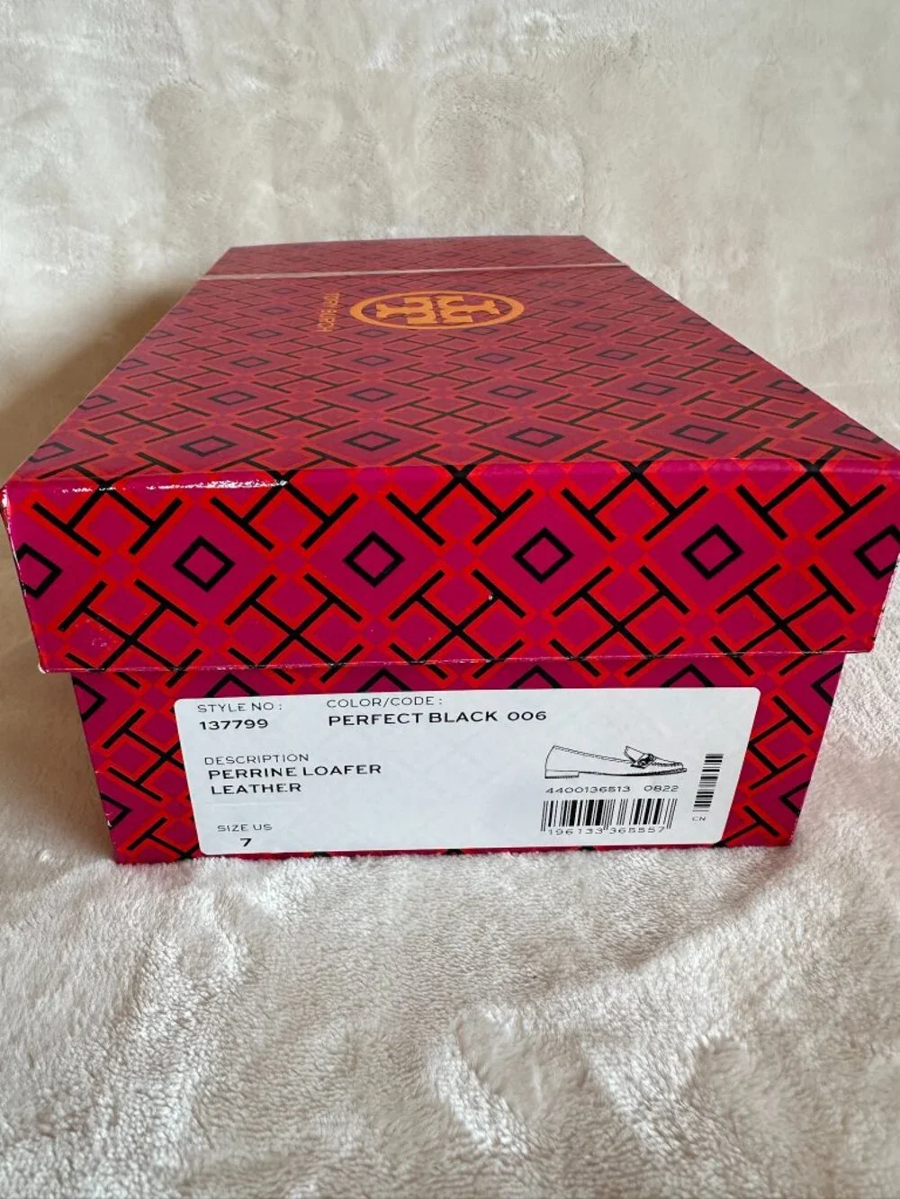 NIB Tory Burch Perrine Loafer Shoes Square Toe Logo Leather In Black Size 7
